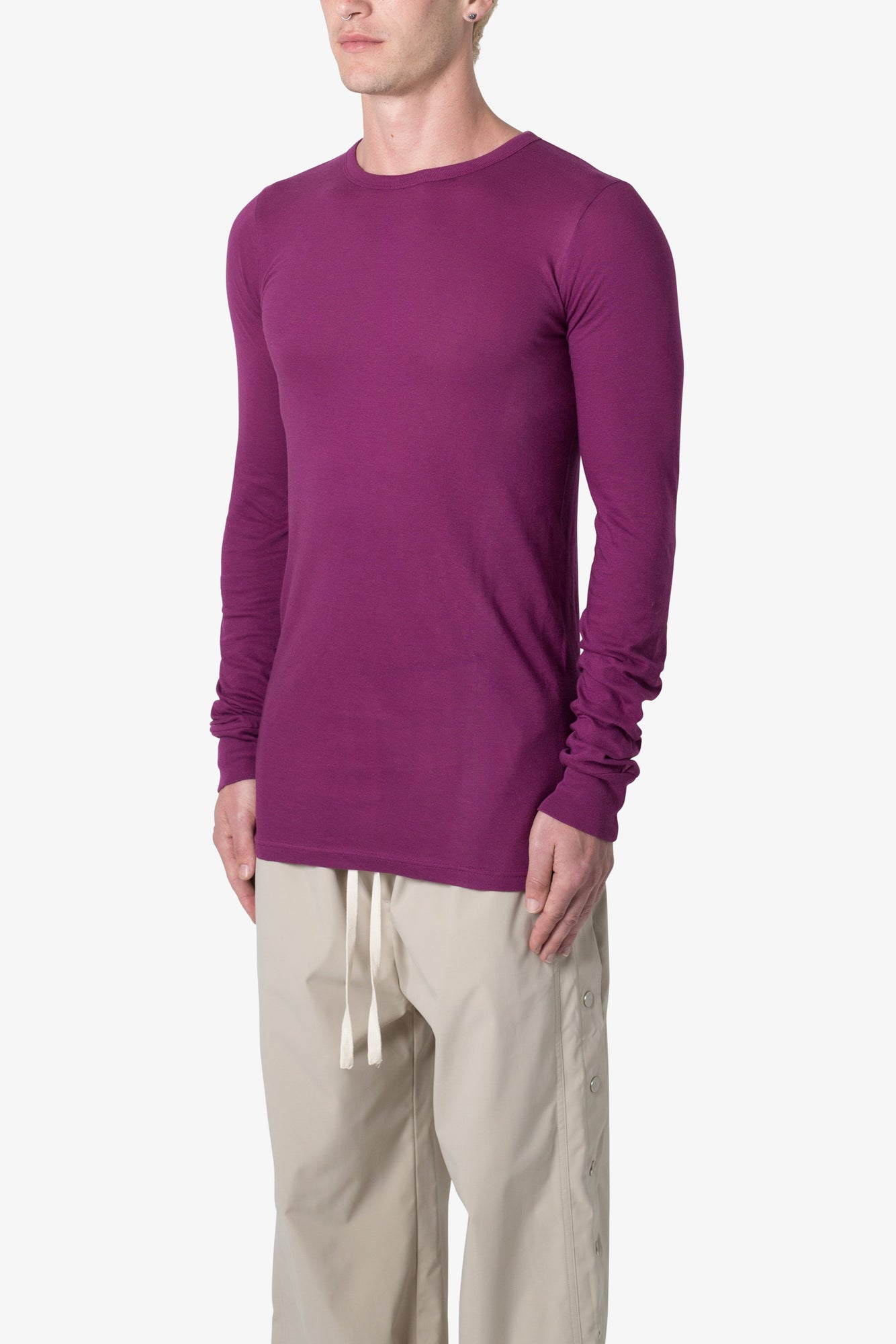 Sheer Knit Jersey L x S Tee | Magenta