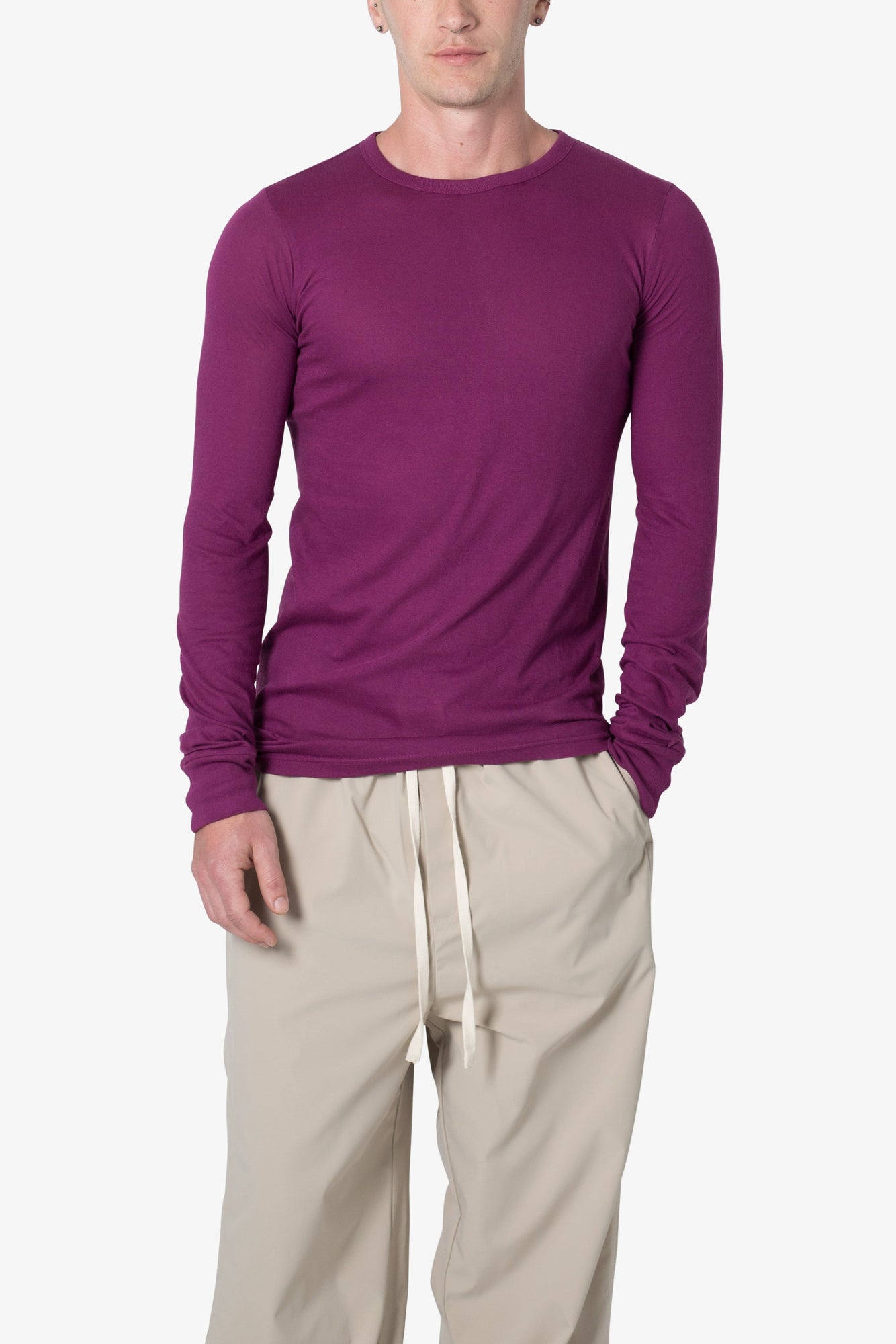Sheer Knit Jersey L x S Tee | Magenta