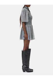 Sheer Check Mini Smock Dress | Black