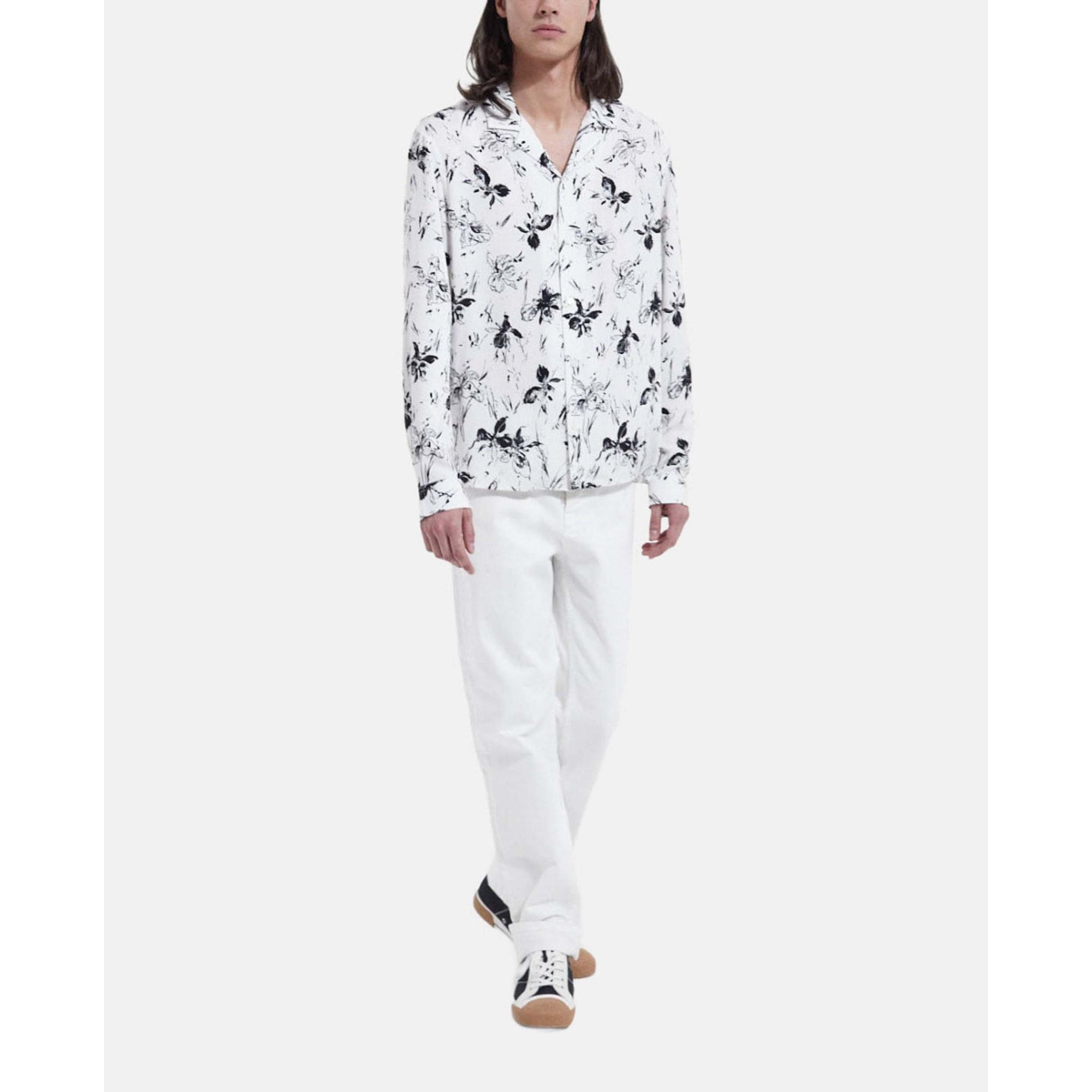 Shirt With Floral Print | Men | White x Black