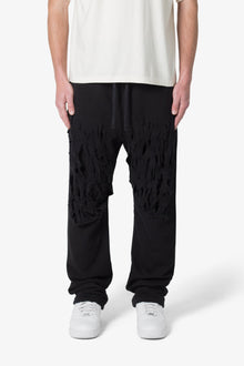 Shredded Layered Baggy Sweatpants | Black
