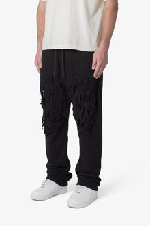 Shredded Layered Baggy Sweatpants | Black