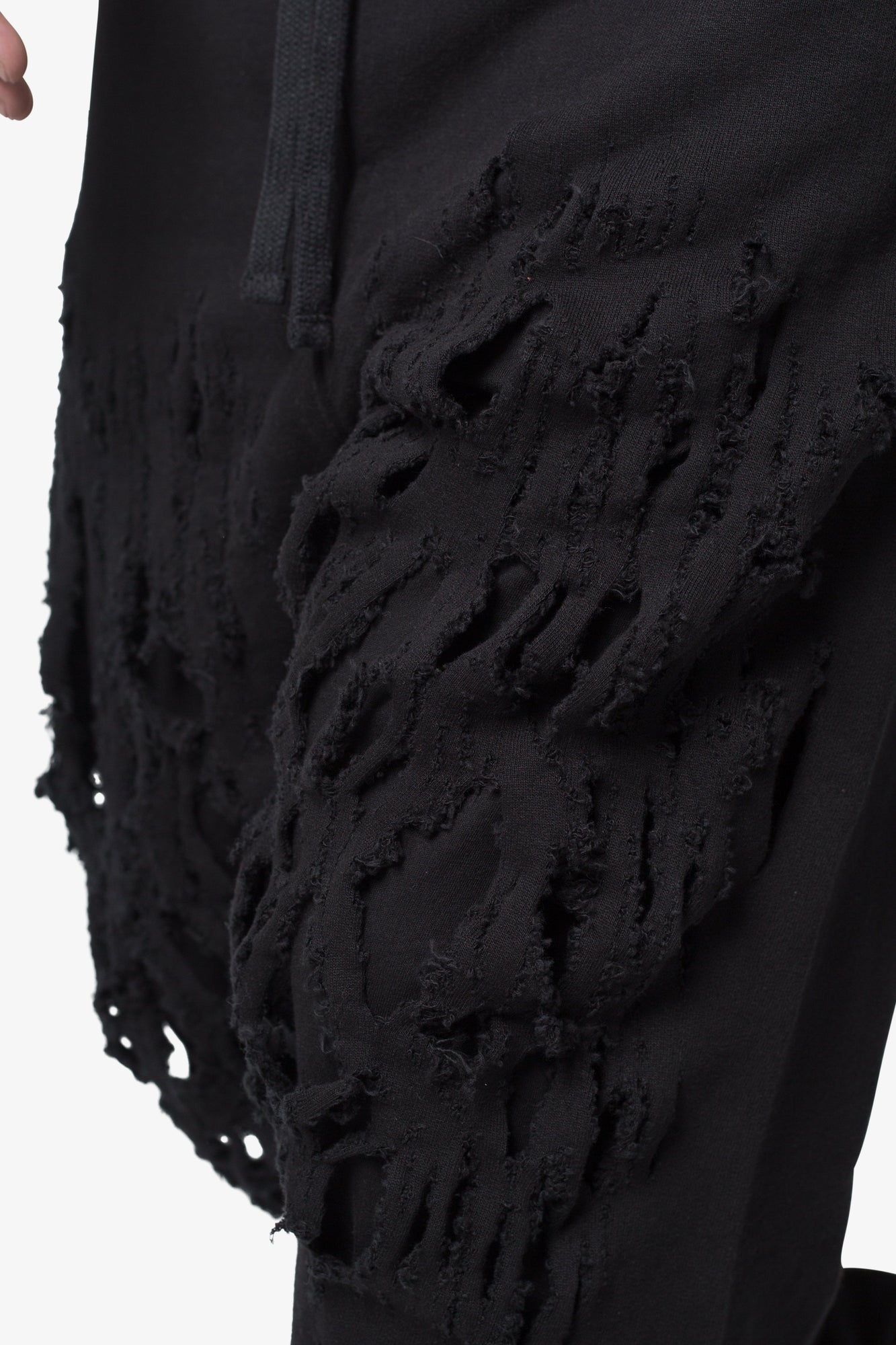 Shredded Layered Baggy Sweatpants | Black