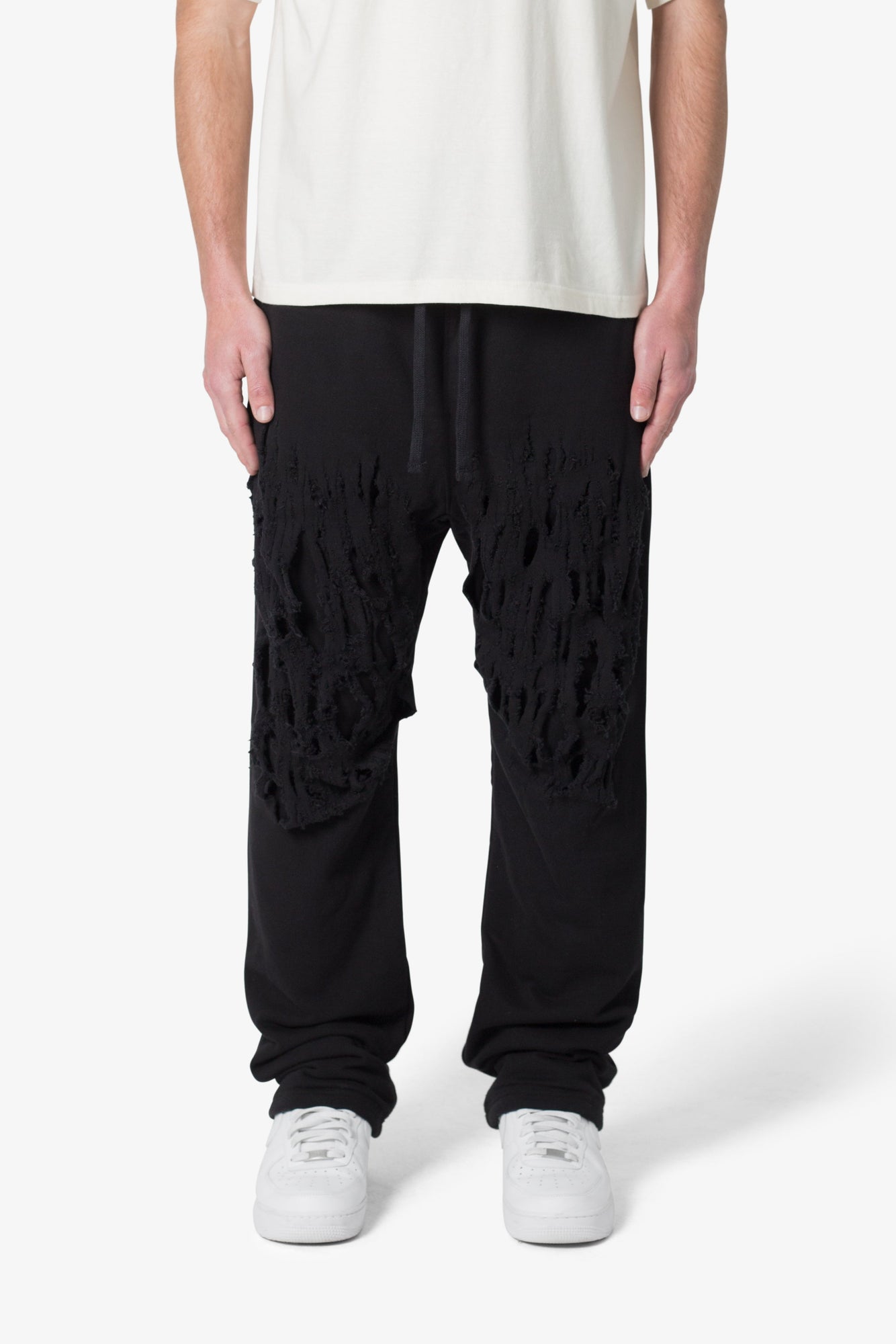 Shredded Layered Baggy Sweatpants | Black