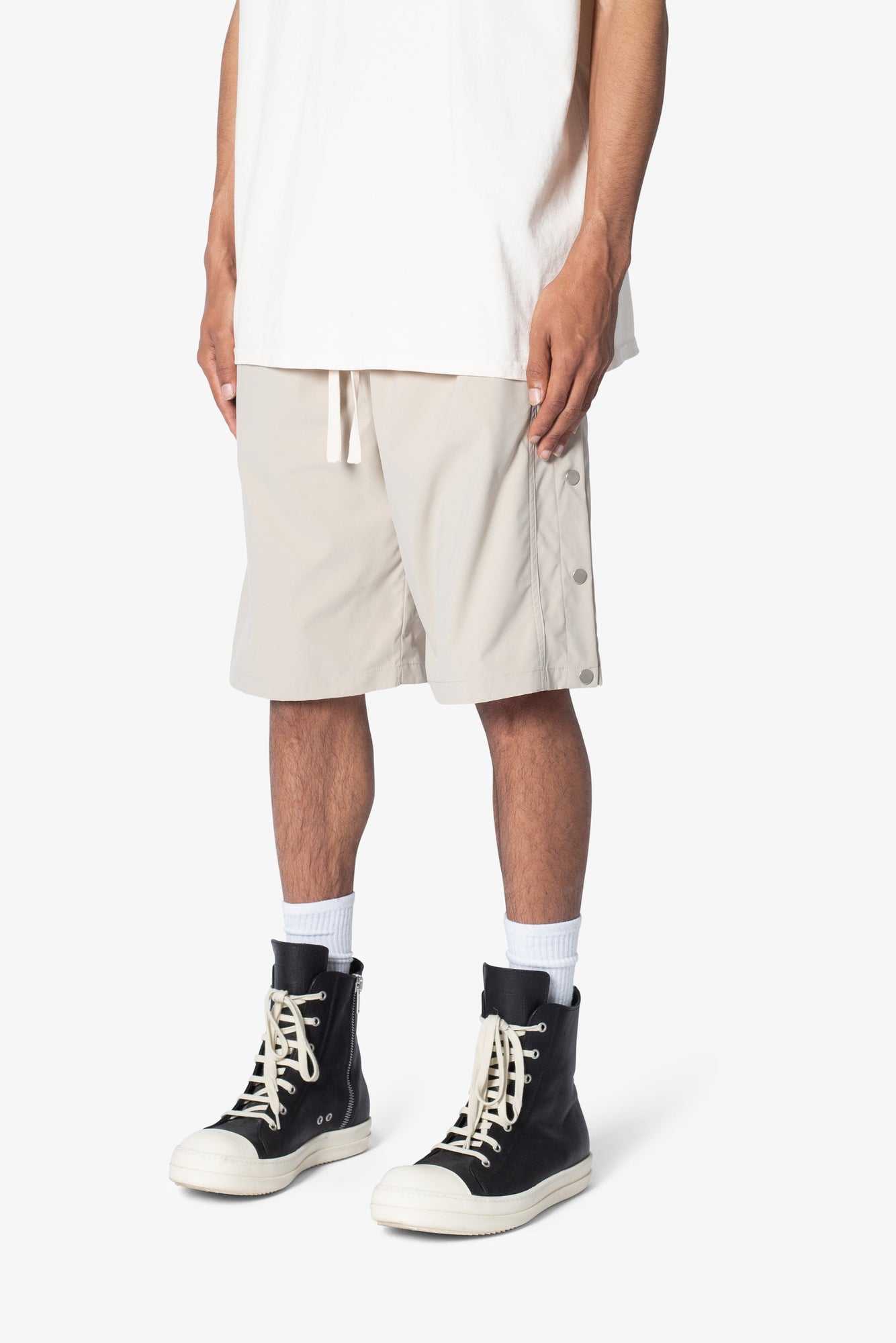Side Snap Nylon Shorts | Tan