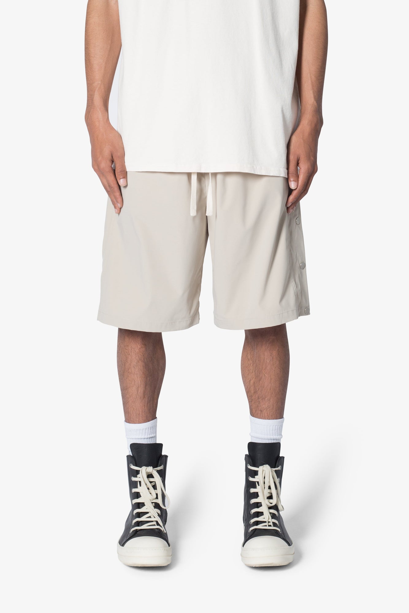 Side Snap Nylon Shorts | Tan