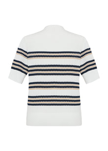Silk-Viscose Striped Knit Cardigan | White