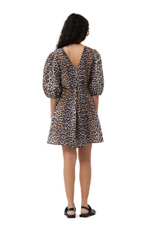 Silk V neck Mini Dress | Leopard