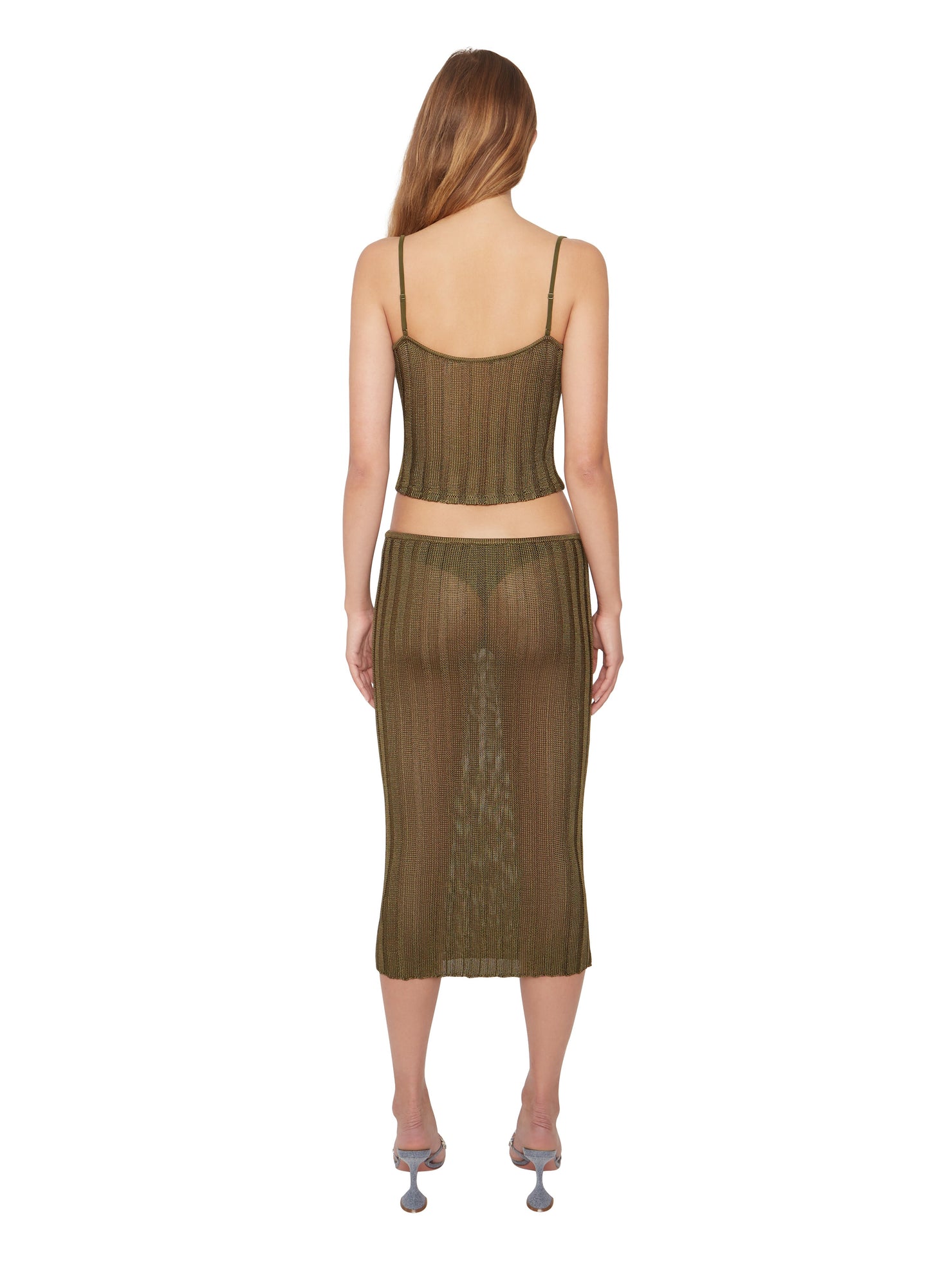 Womens | Slinky Rib Knit Midi Skirt | Forest Green