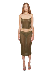 Womens | Slinky Rib Knit Midi Skirt | Forest Green