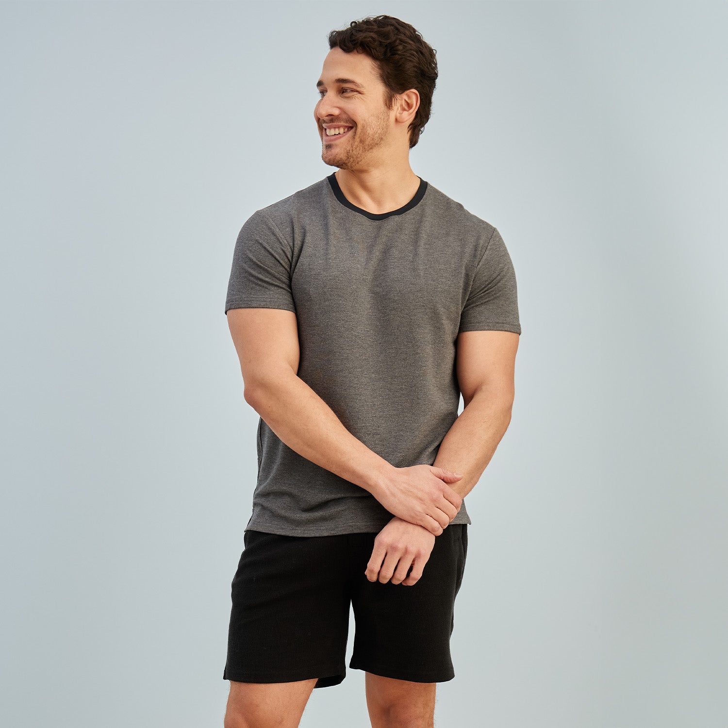 Modal French Terry Lounge Tee | Gray/Black