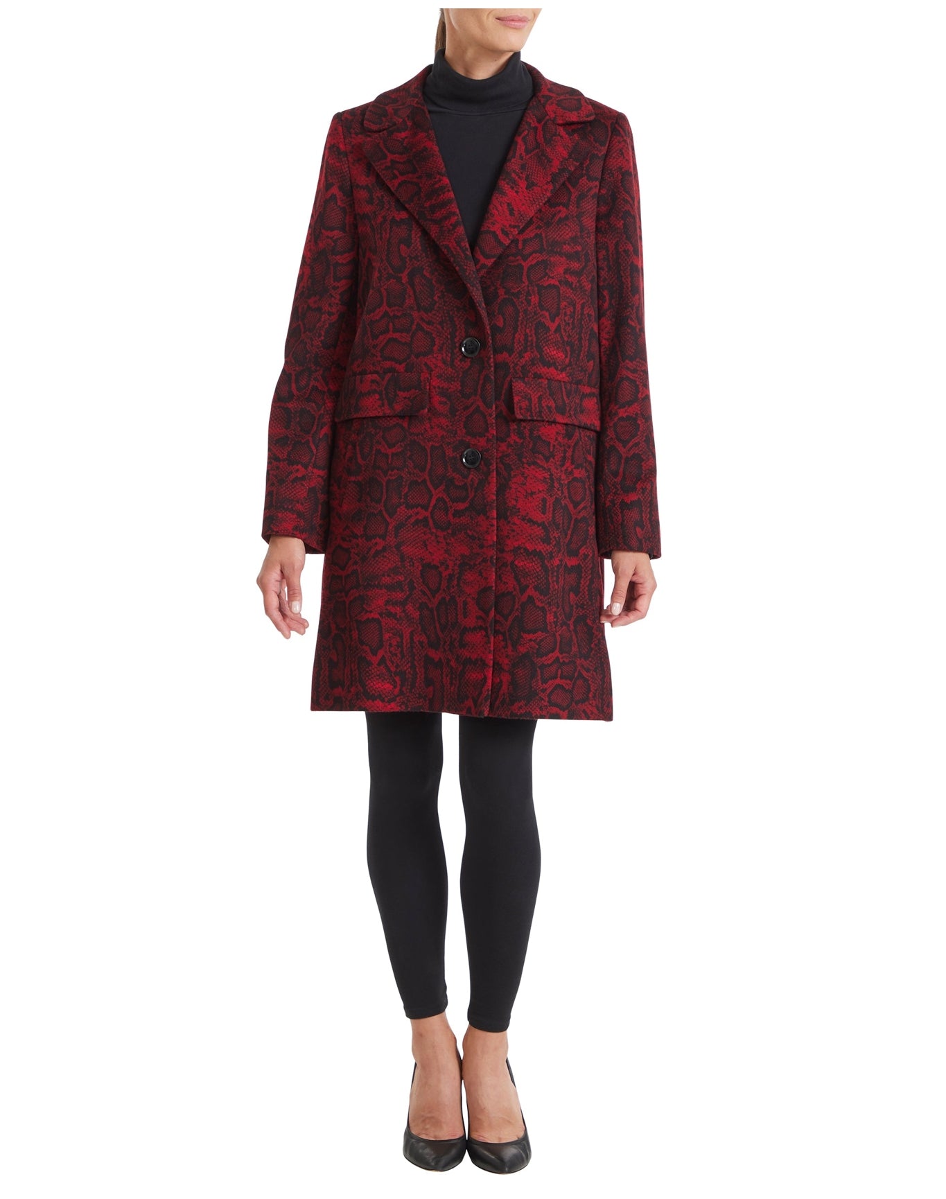 Sofia Cashmere | Women | Single Breasted Notch Lapel Coat | Red Python