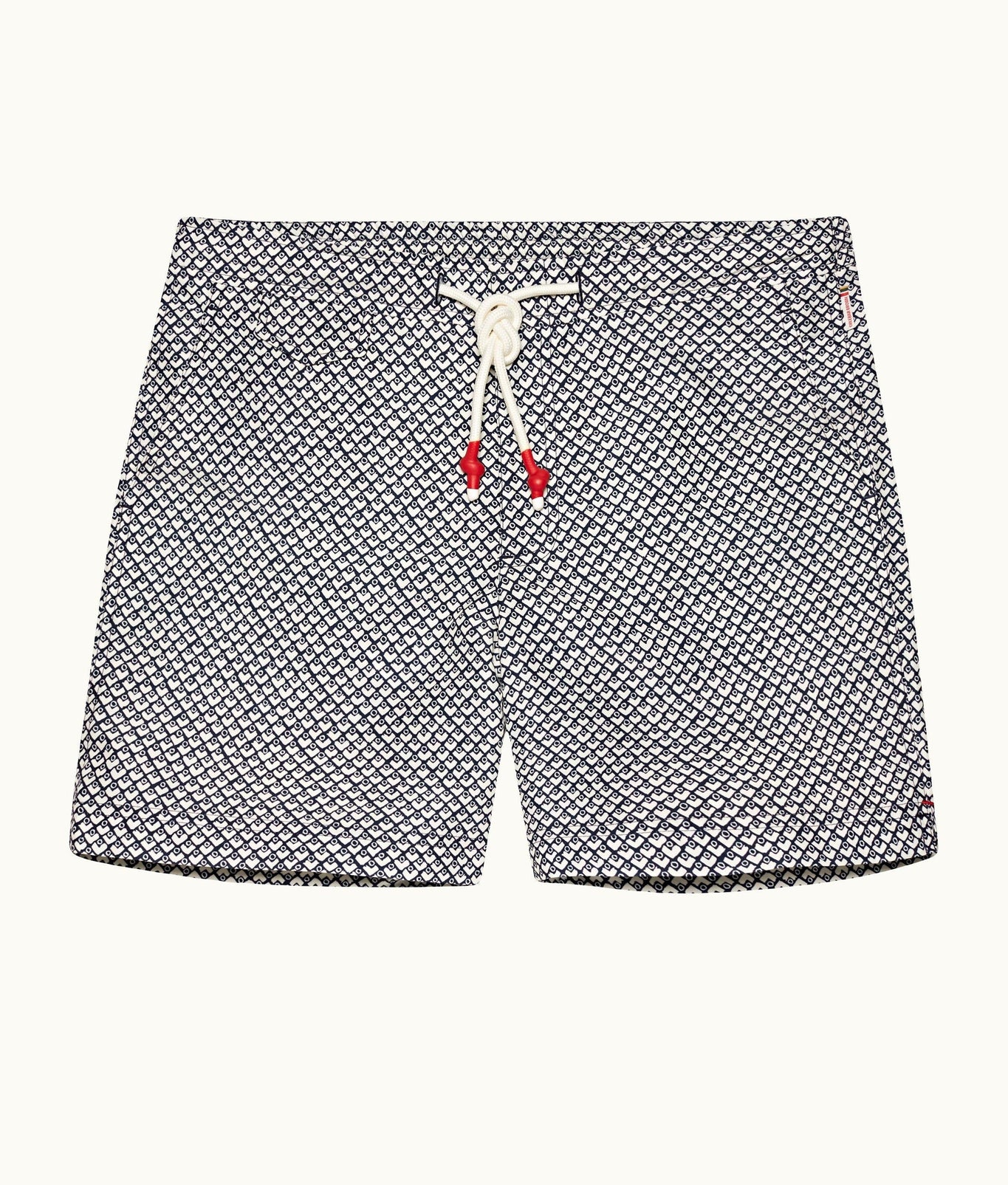 Standard Geo Print Mid-Length Drawcord Swim Shorts | Night Iris/White Sand