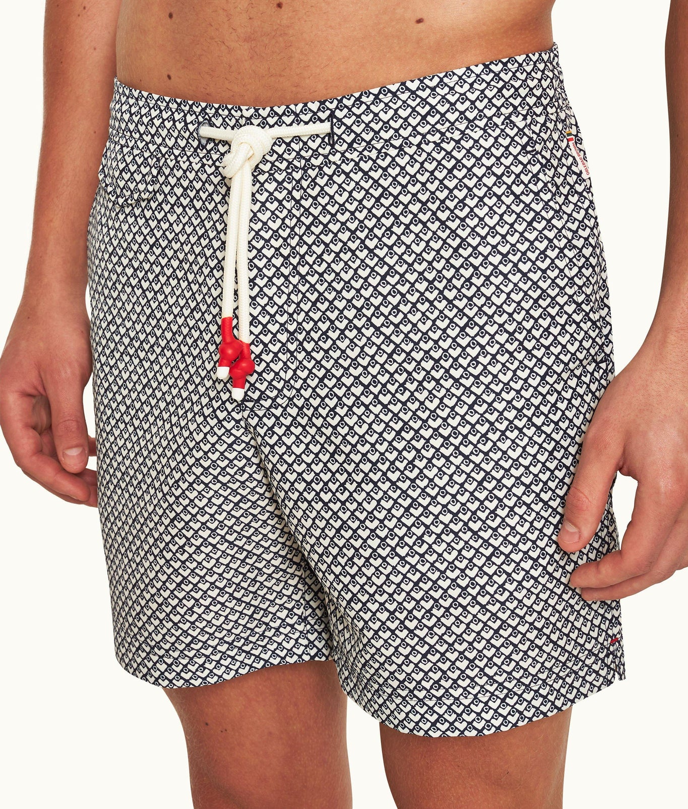 Standard Geo Print Mid-Length Drawcord Swim Shorts | Night Iris/White Sand