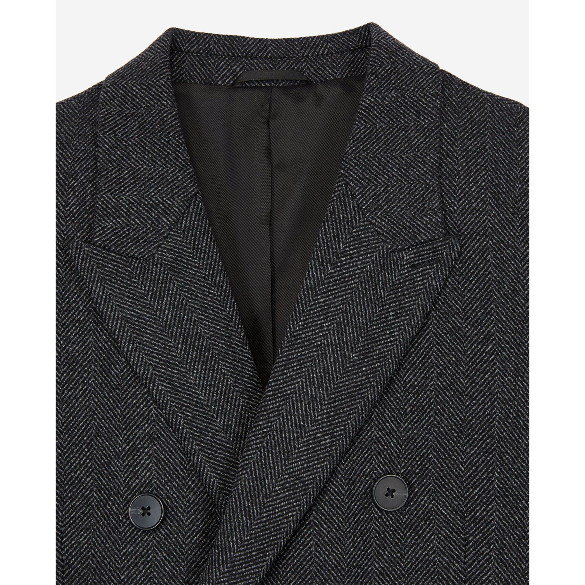 Straight-Cut Chevron Wool Coat | Men | Black Grey