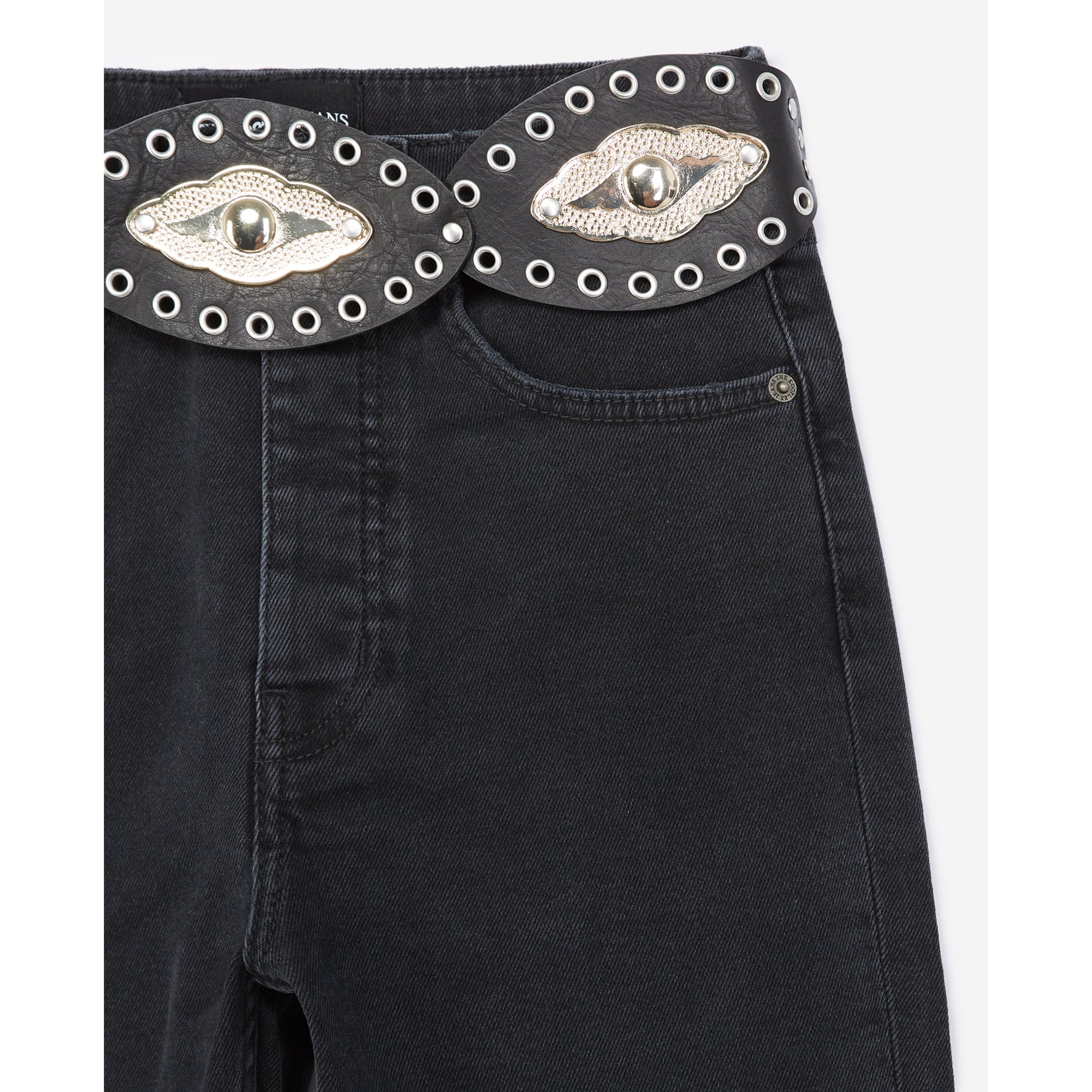 Straight-Cut Jeans With Western Belt | Women | Black