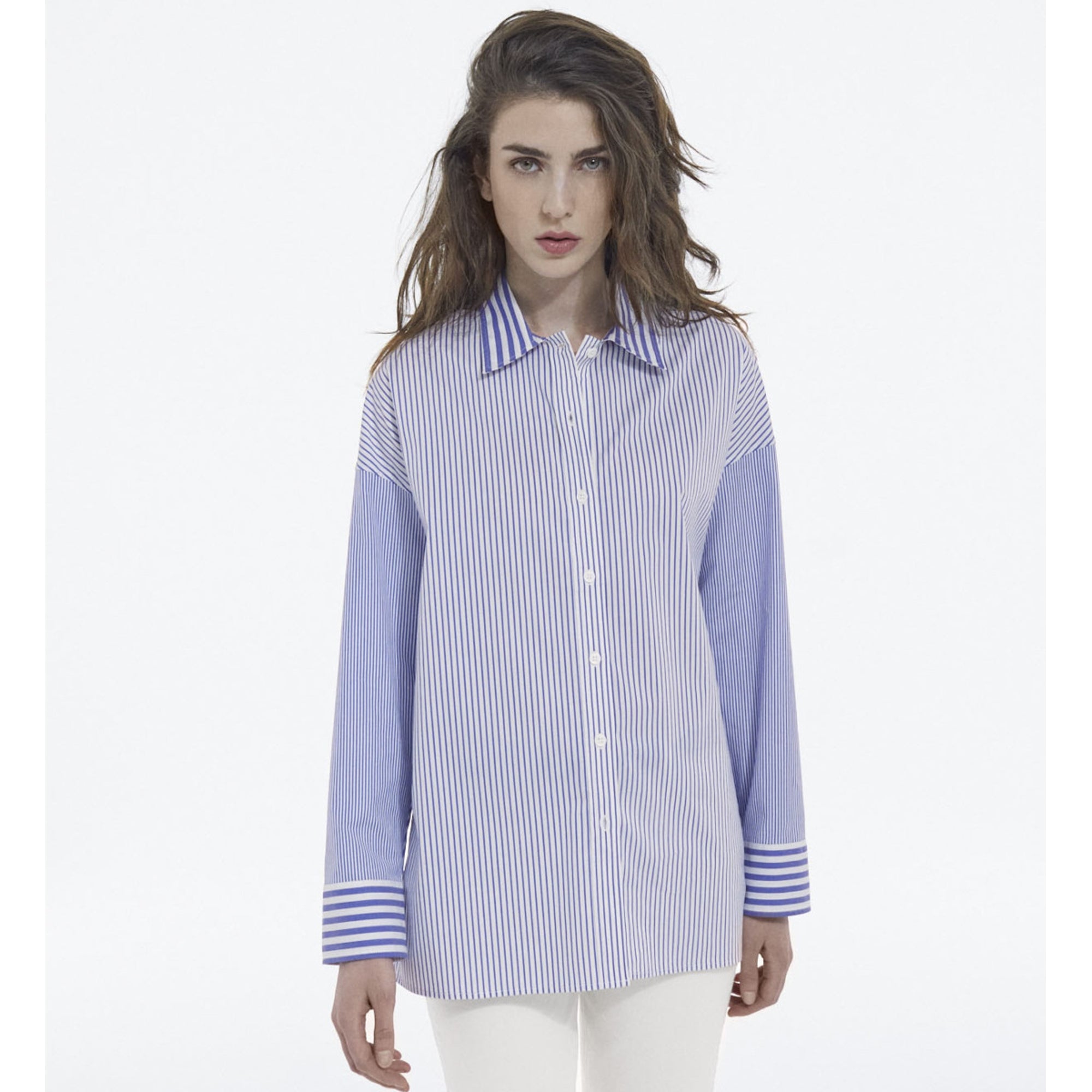 Straight-Fit Striped Formal Shirt | Women | Blue White