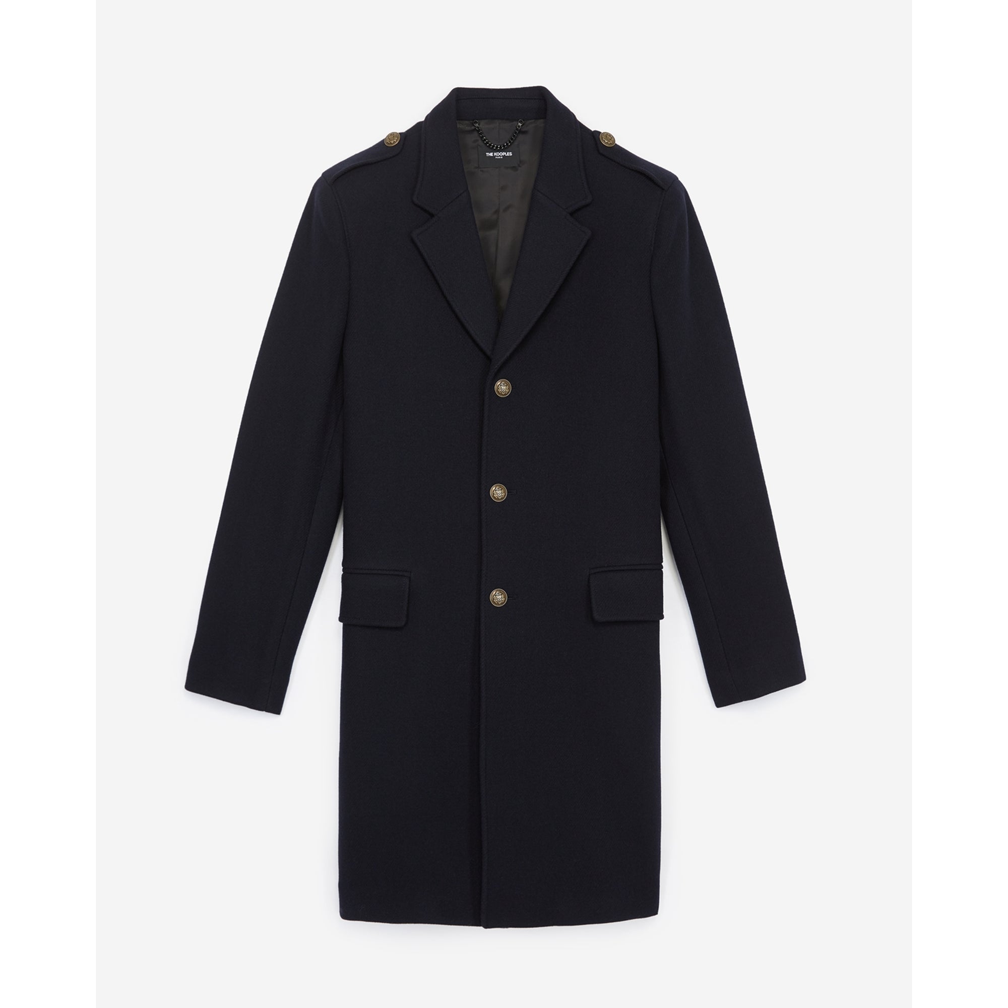 Straight Fit Wool Coat With Martingale Belt | Men | Navy