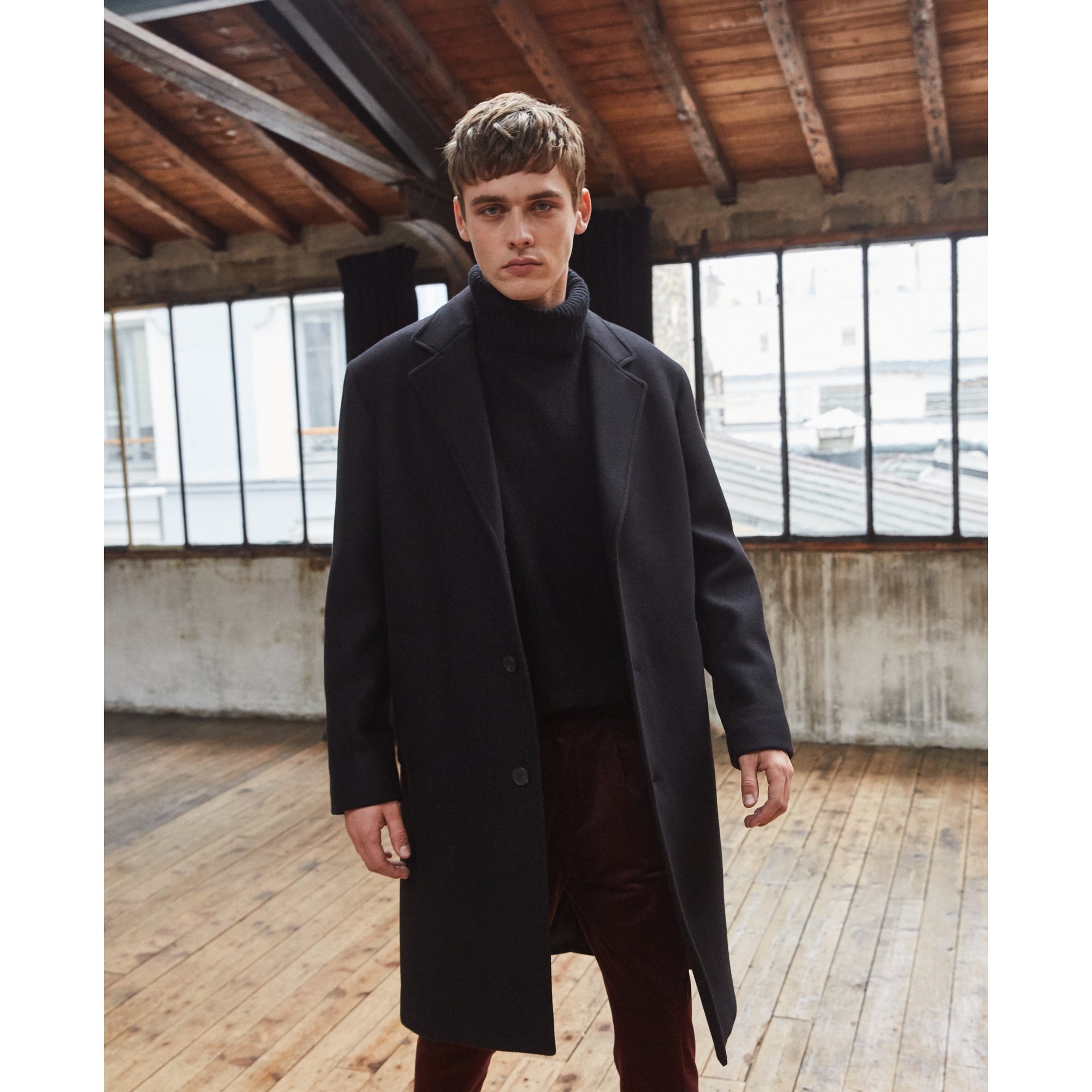 Straight Wool Coat | Men | Black