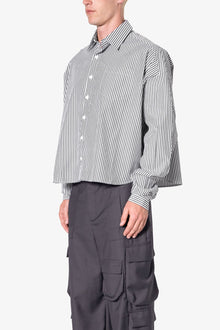 Striped Cropped Button Down Shirt | Black