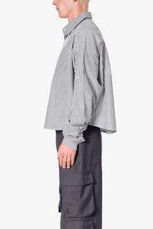 Striped Cropped Button Down Shirt | Black