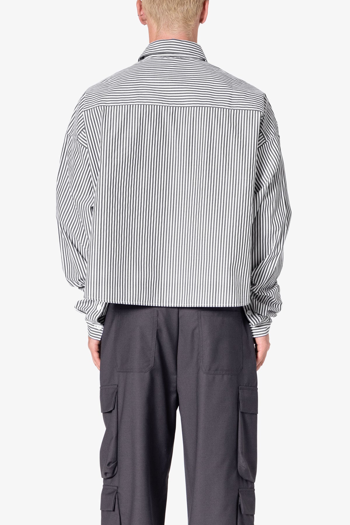 Striped Cropped Button Down Shirt | Black