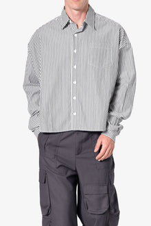 Striped Cropped Button Down Shirt | Black