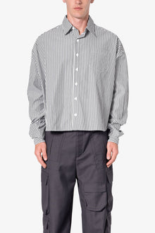 Striped Cropped Button Down Shirt | Black