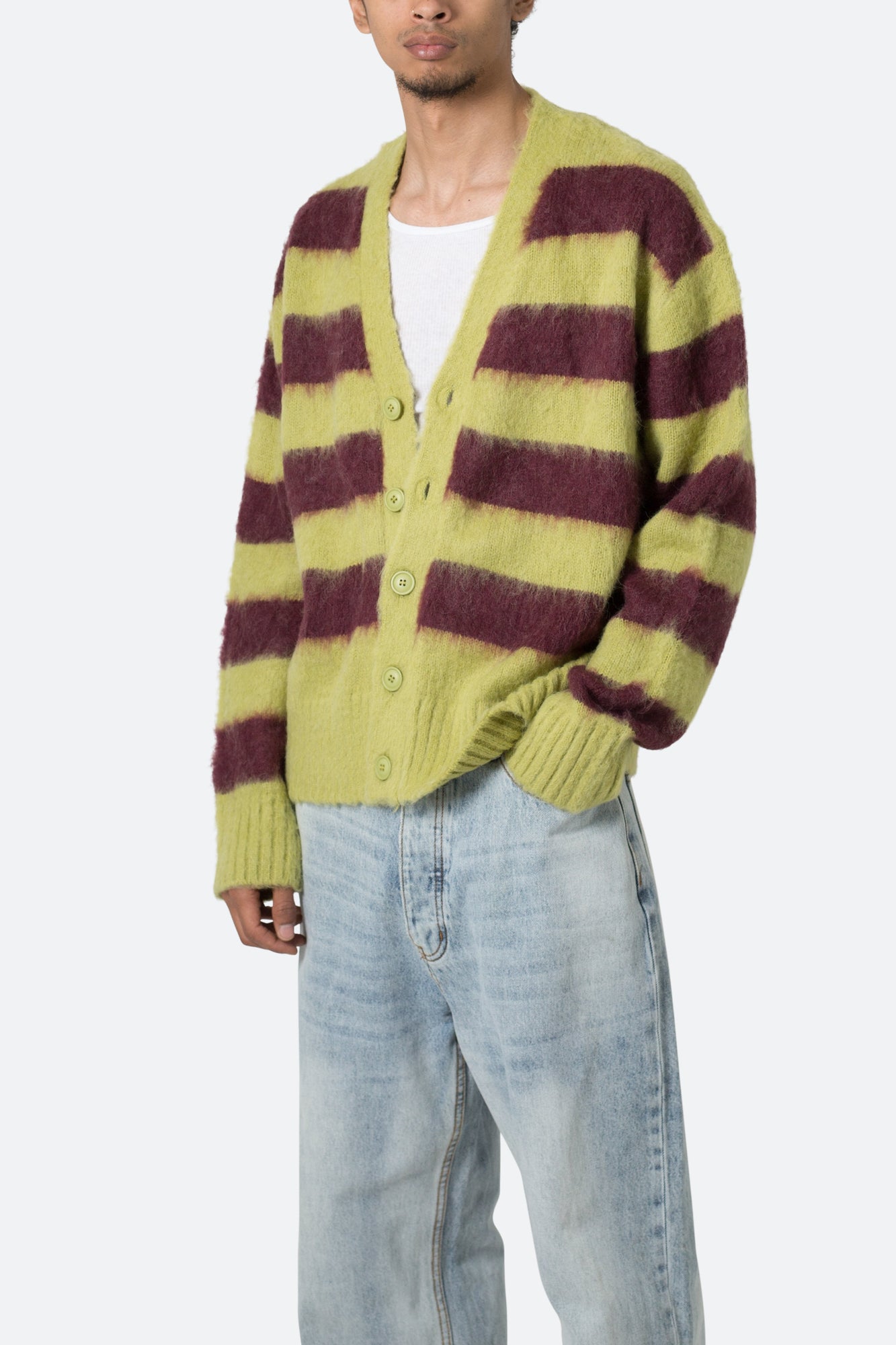 Striped Mohair Cardigan Sweater | Green x Brown