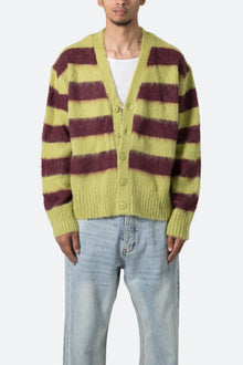 Striped Mohair Cardigan Sweater | Green x Brown