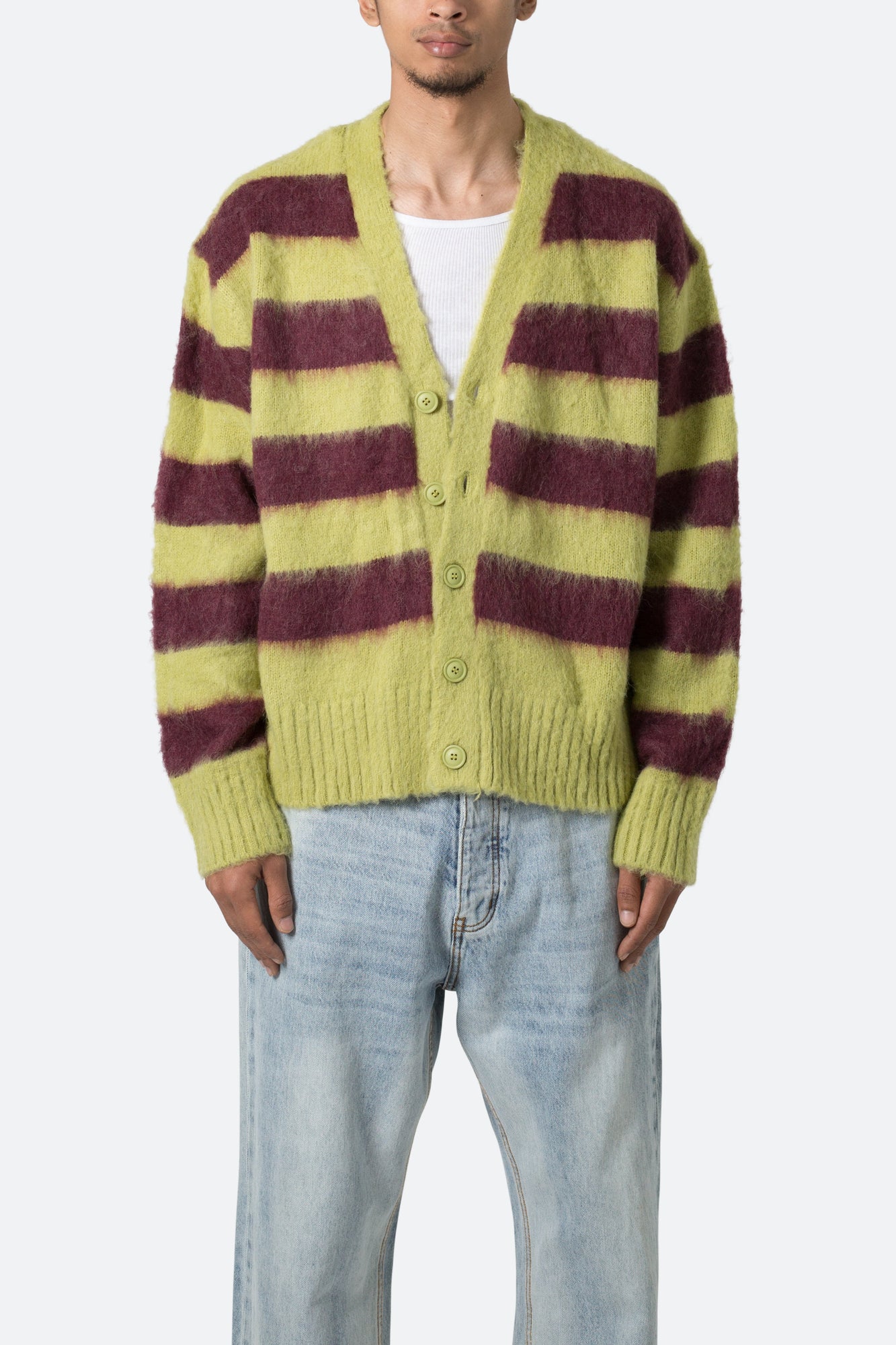Striped Mohair Cardigan Sweater | Green x Brown