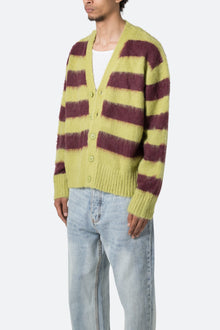 Striped Mohair Cardigan Sweater | Green x Brown