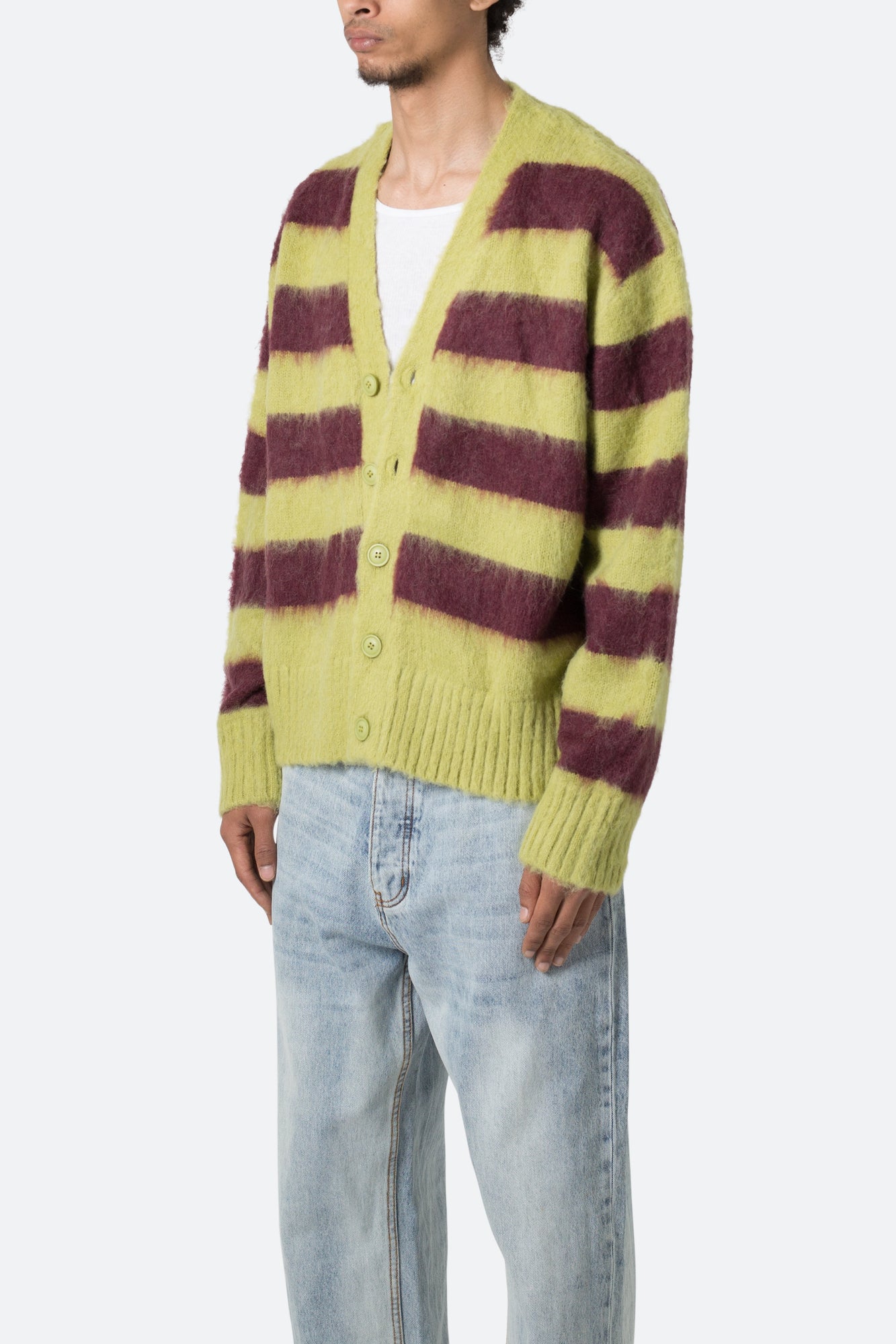 Striped Mohair Cardigan Sweater | Green x Brown