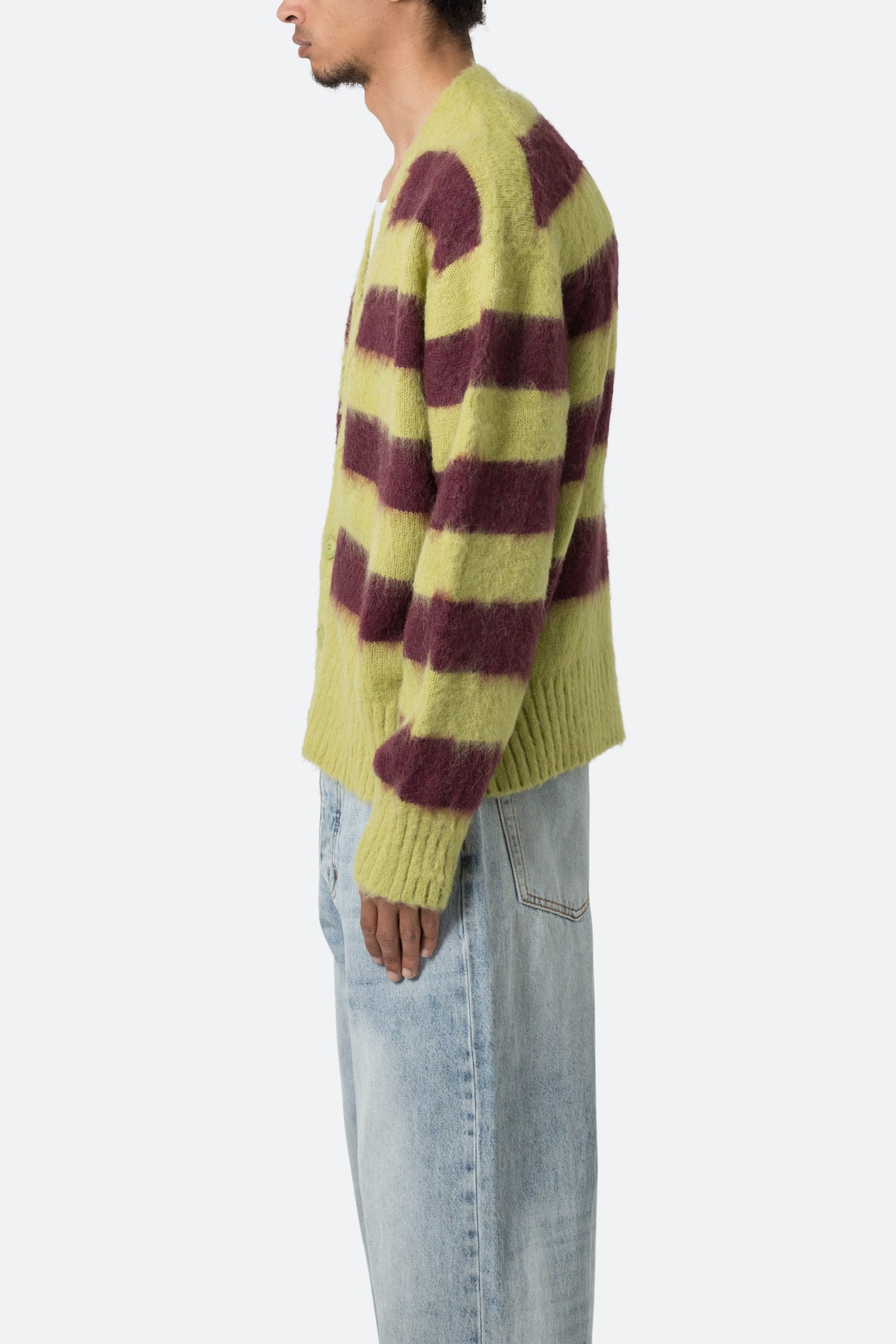 Striped Mohair Cardigan Sweater | Green x Brown