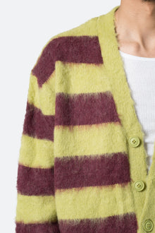 Striped Mohair Cardigan Sweater | Green x Brown