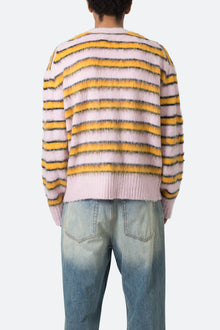 Striped Mohair Cardigan Sweater | Pink