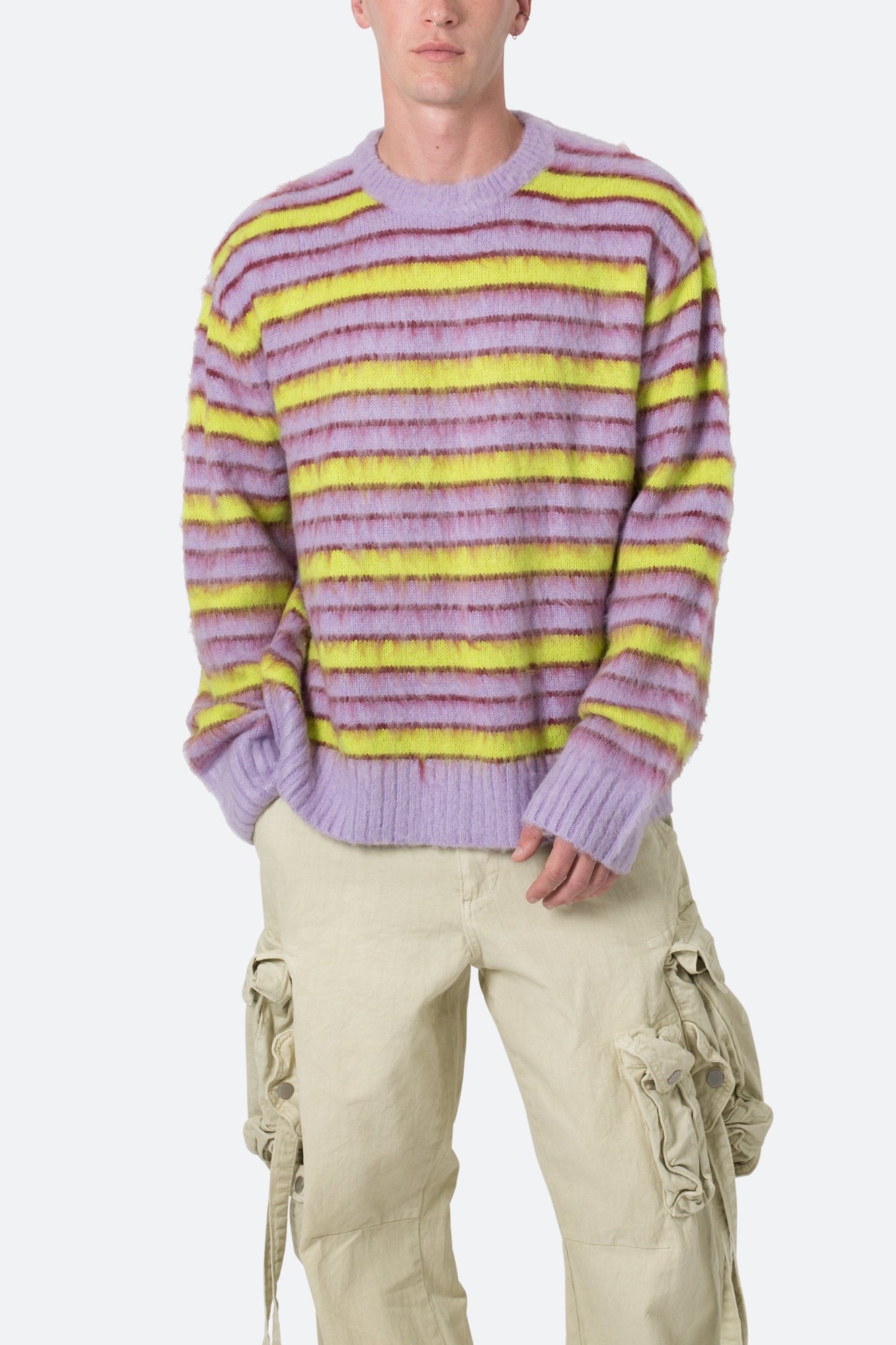 Striped Mohair Sweater | Green x Purple