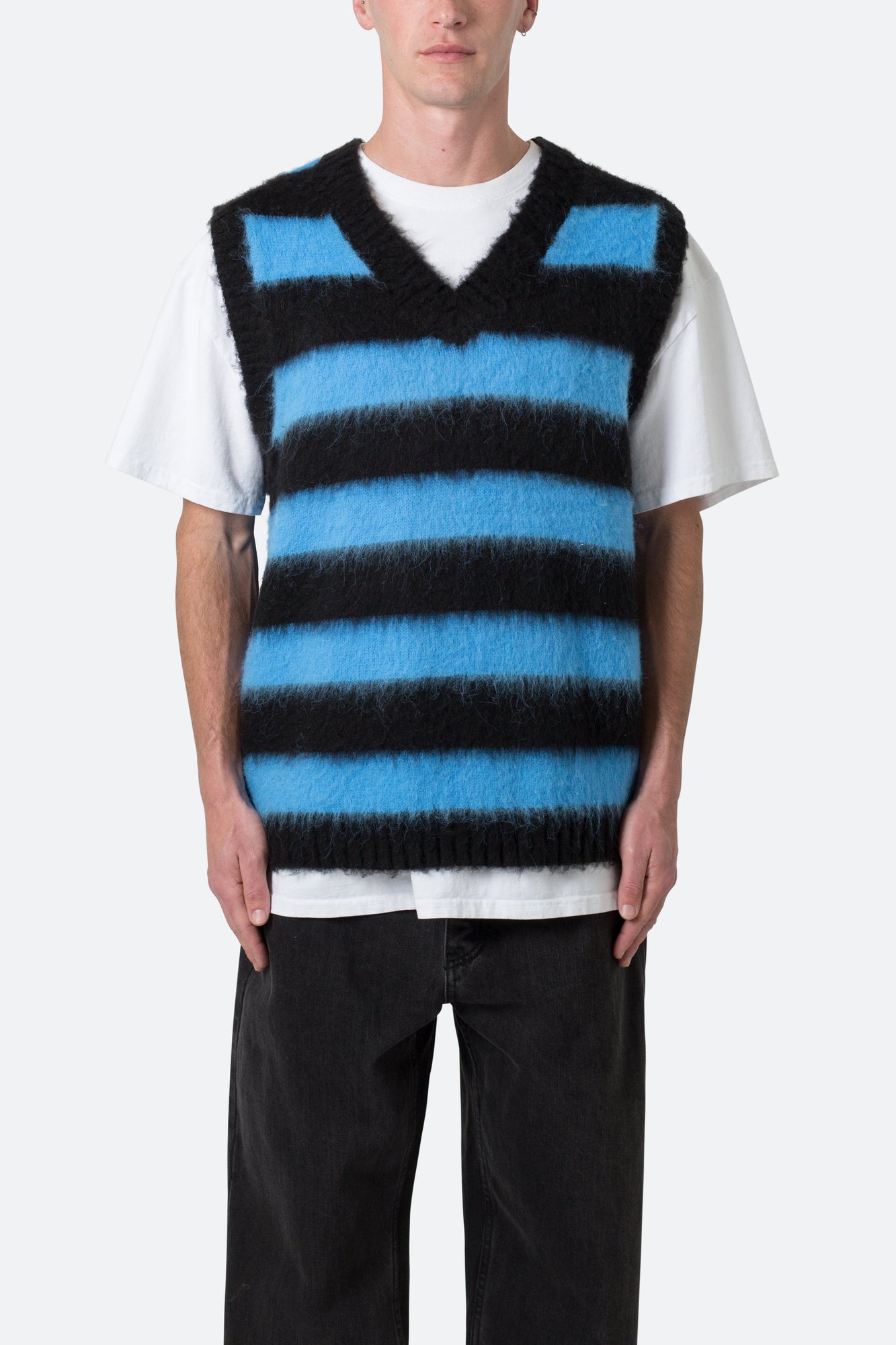 Striped Mohair Sweater Vest | Black x Blue