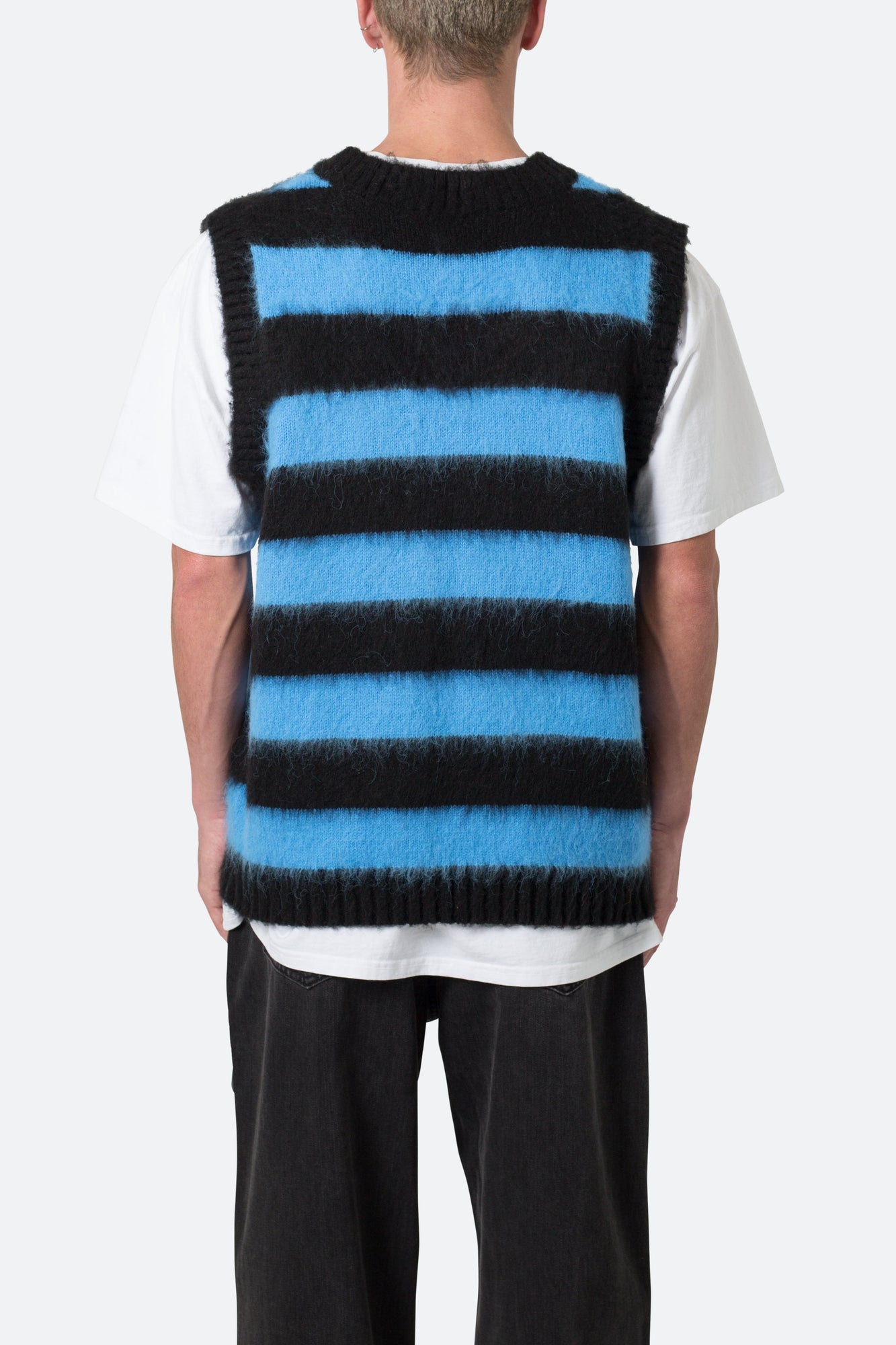 Striped Mohair Sweater Vest | Black x Blue