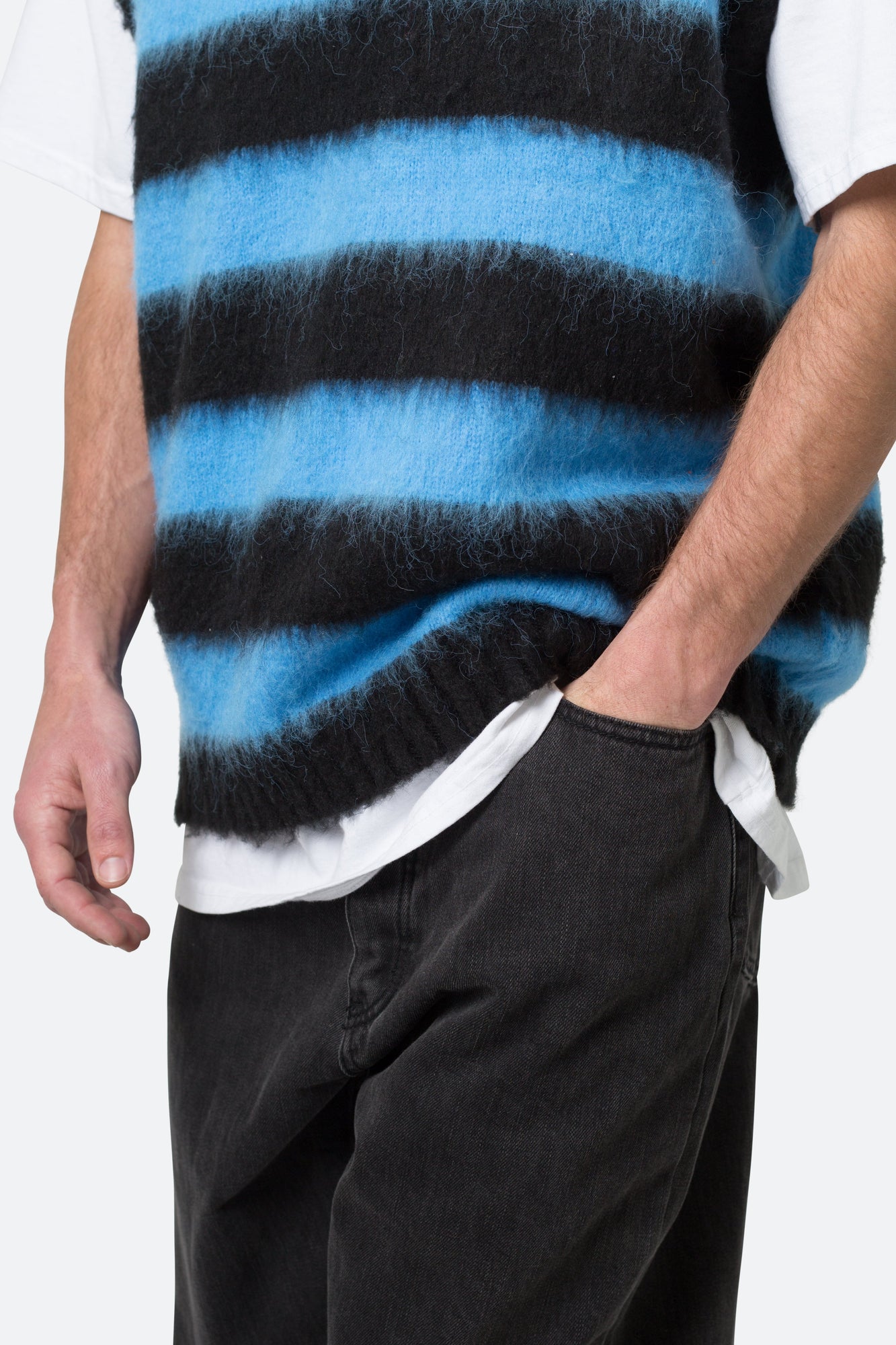 Striped Mohair Sweater Vest | Black x Blue