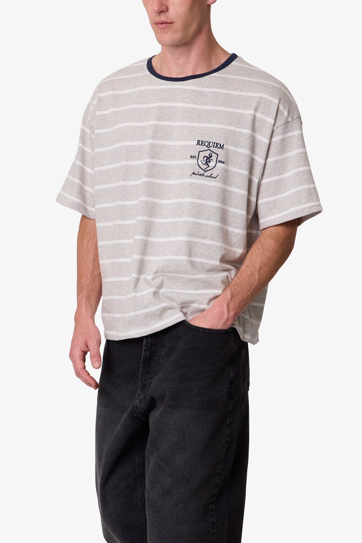 Striped Requiem Tee | Grey/White