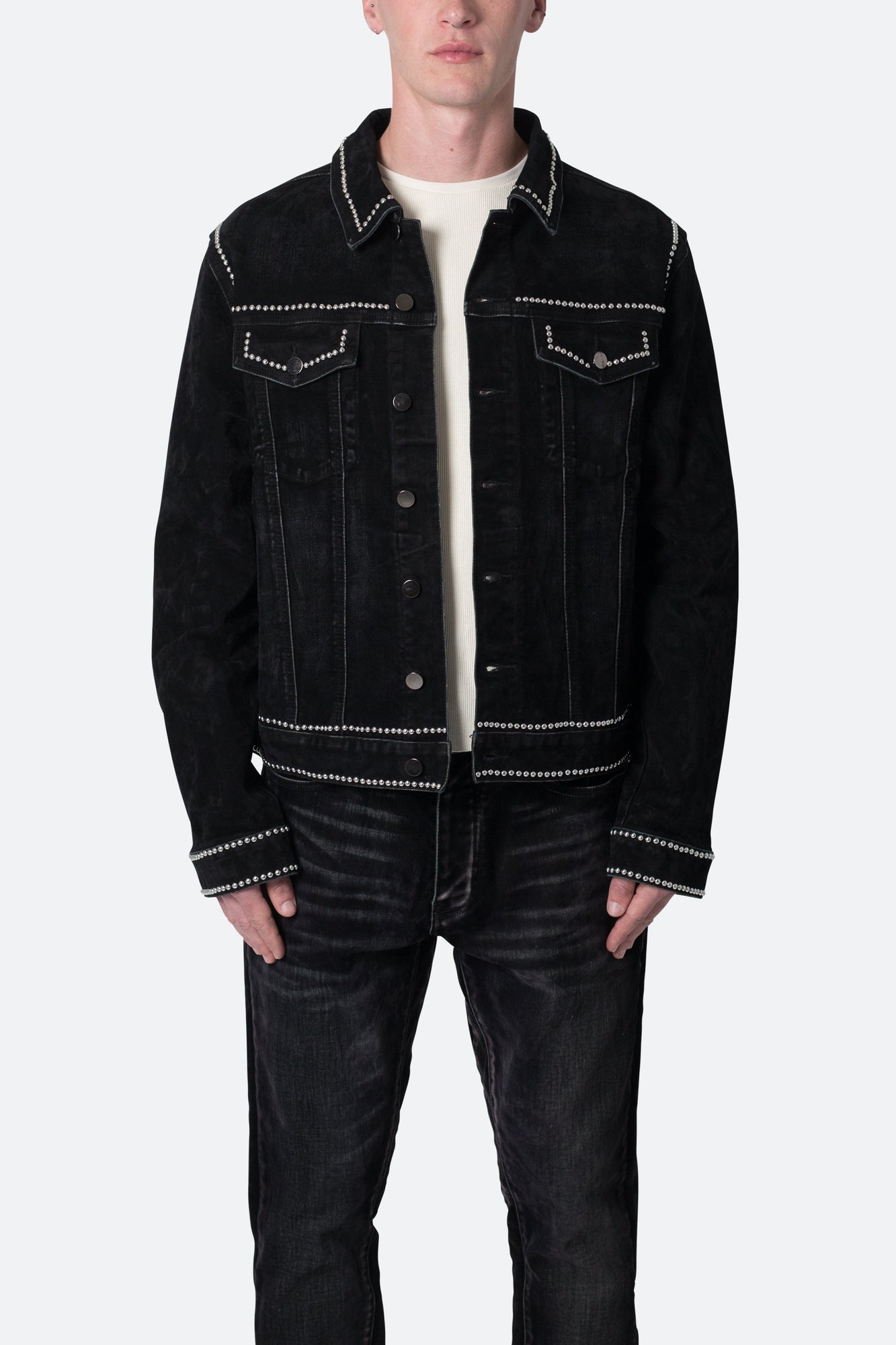 Studded Suede Denim Jacket | Black