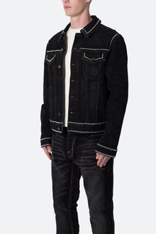 Studded Suede Denim Jacket | Black