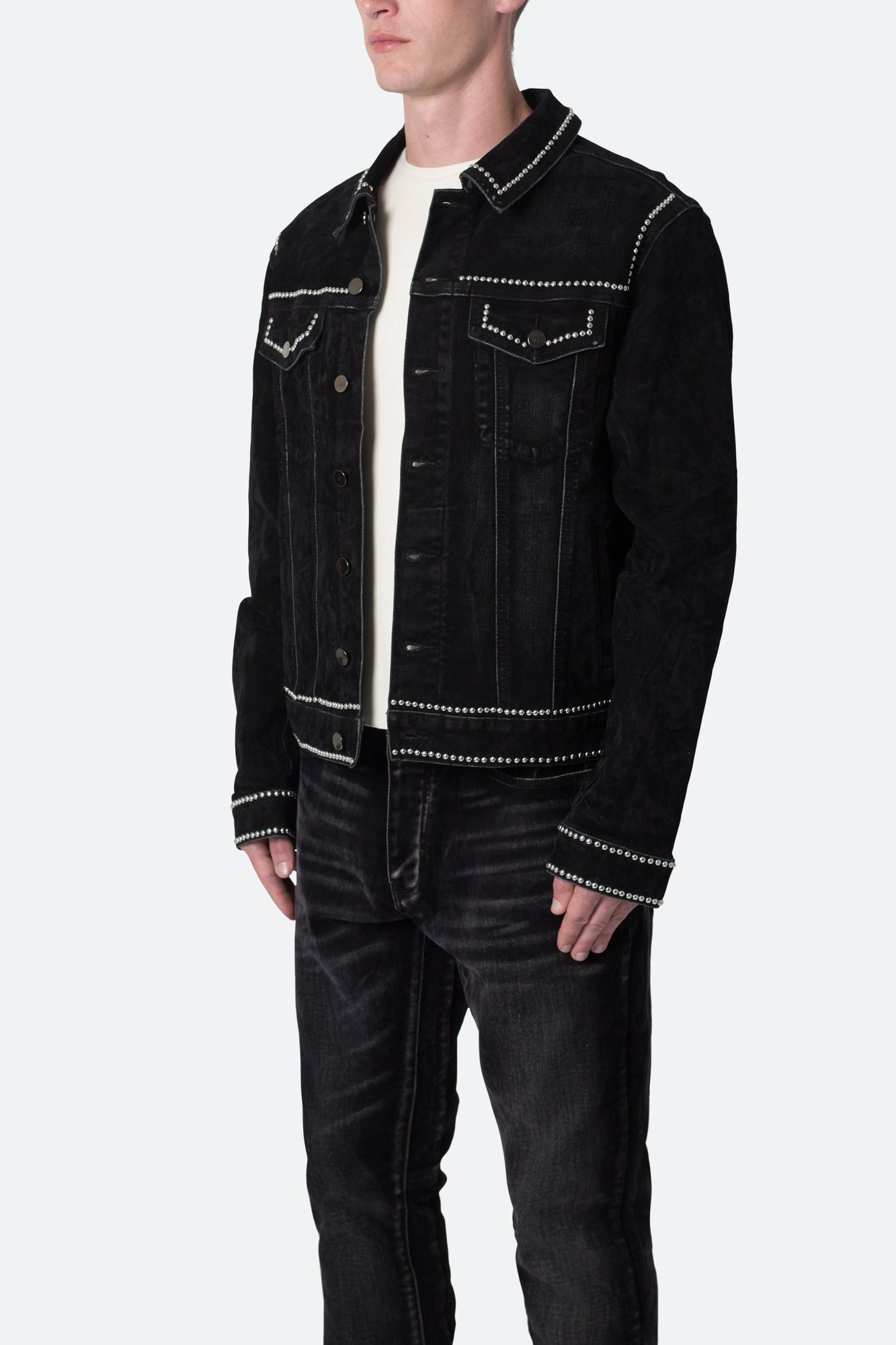 Studded Suede Denim Jacket | Black