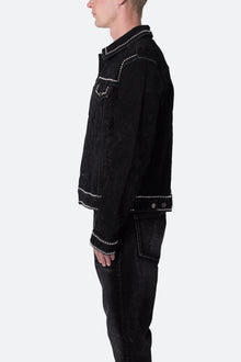 Studded Suede Denim Jacket | Black