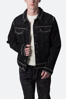 Studded Suede Denim Jacket | Black