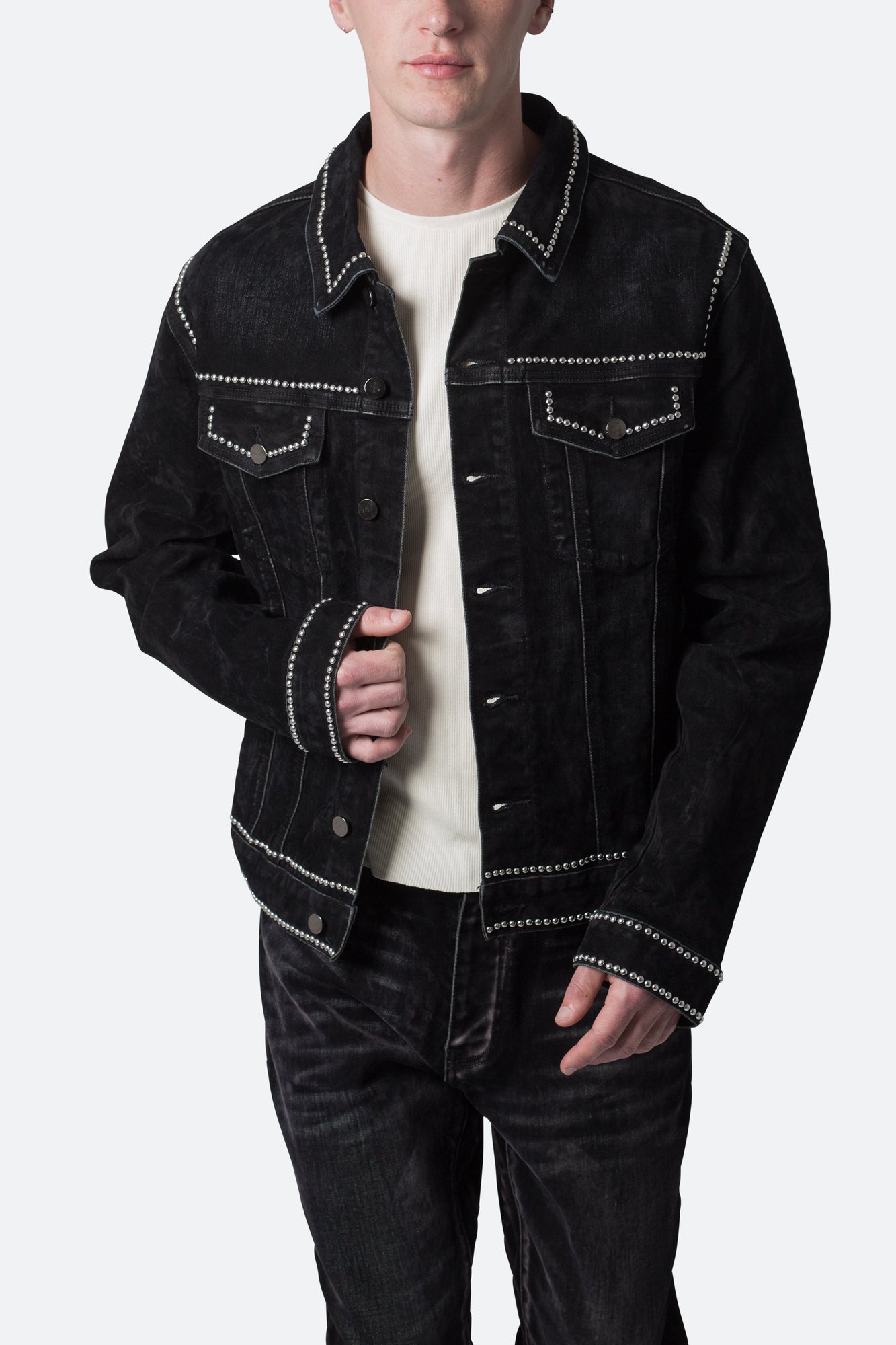 Studded Suede Denim Jacket | Black