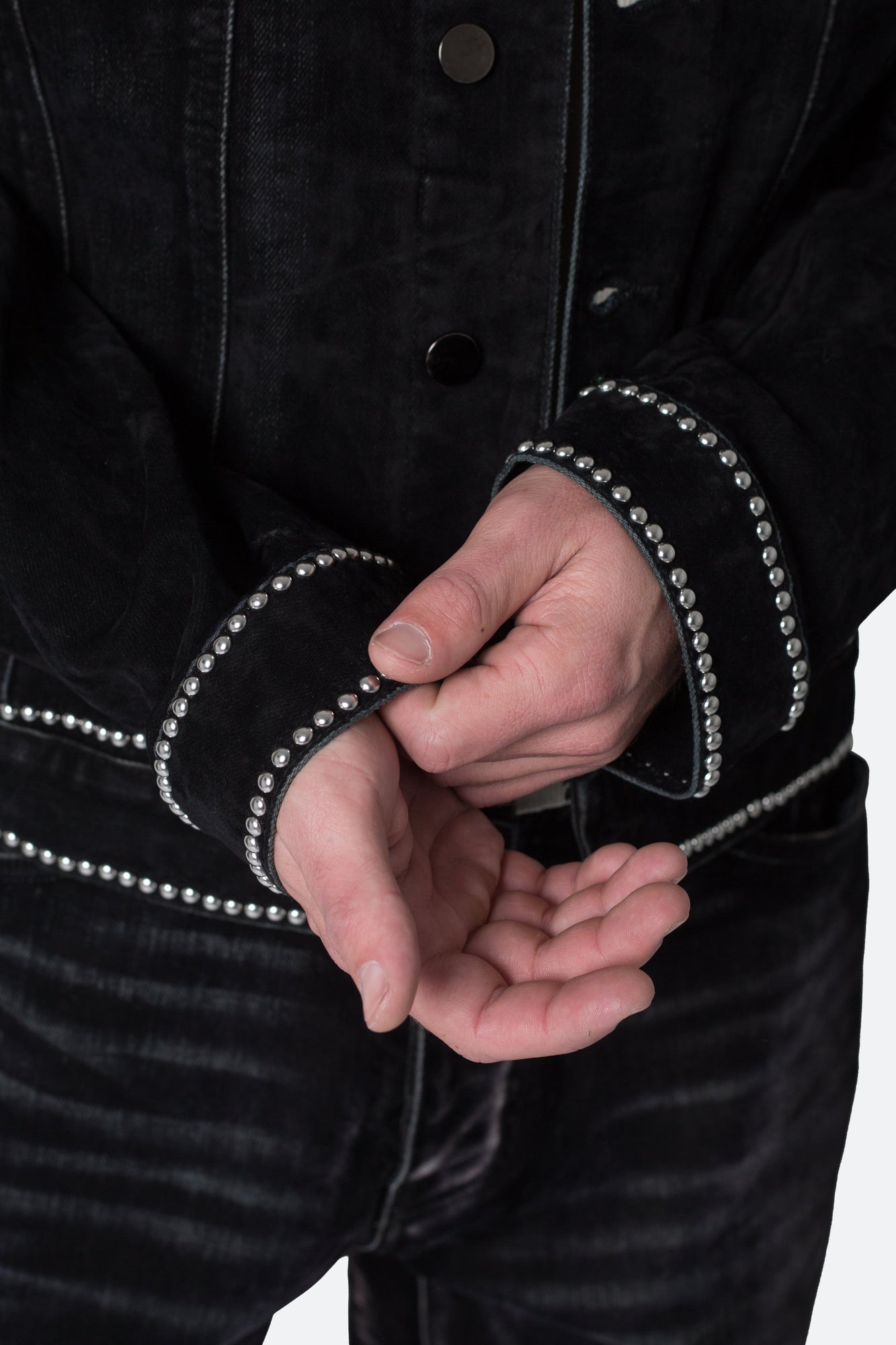 Studded Suede Denim Jacket | Black