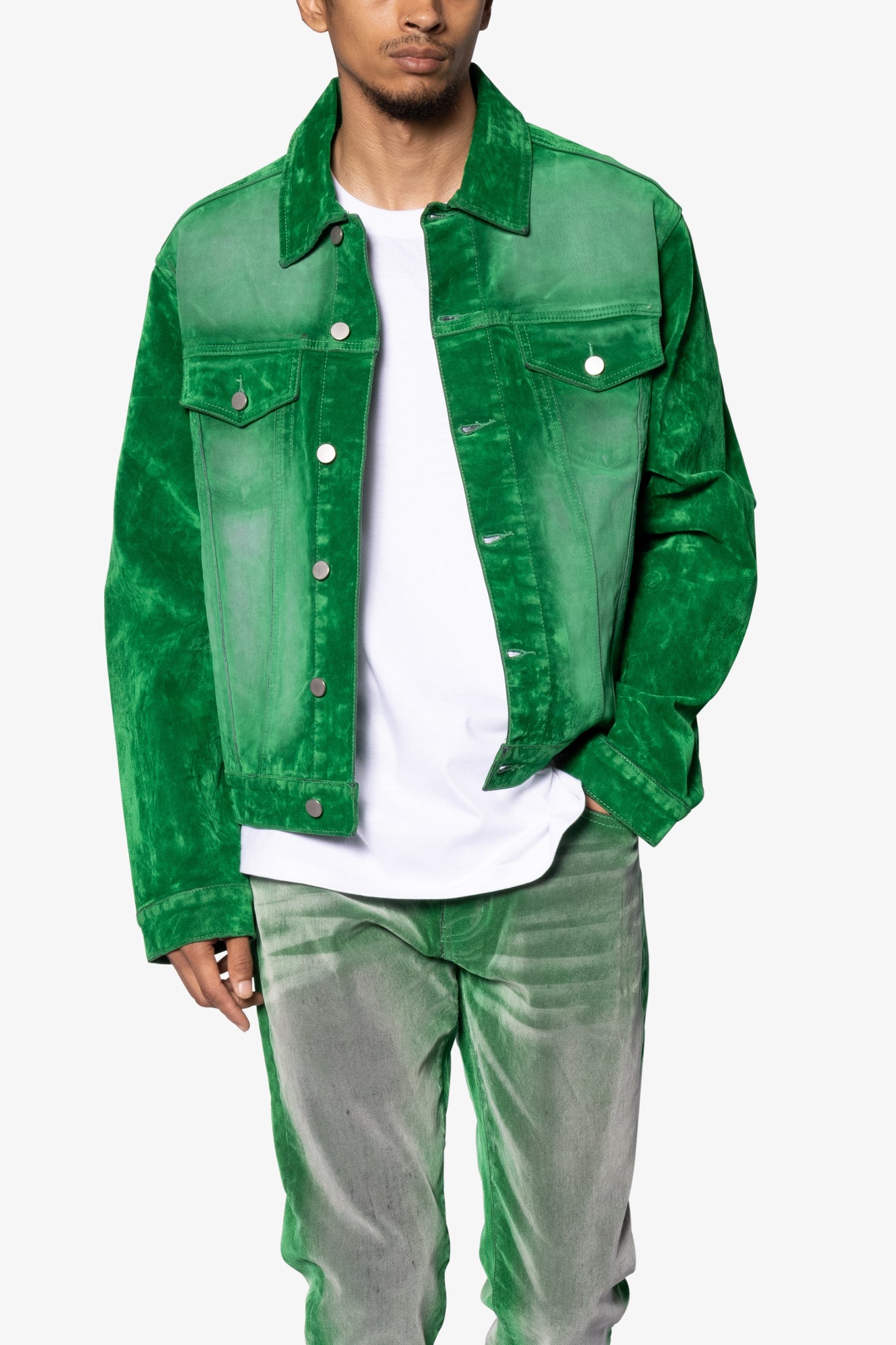 Suede Trucker Jacket | Green