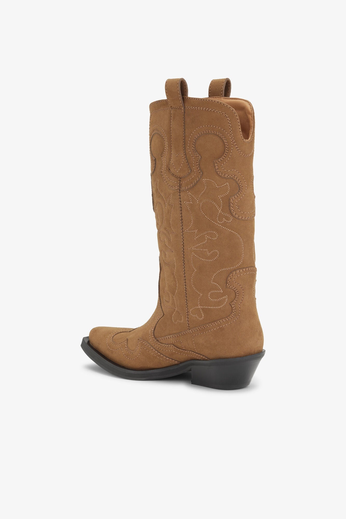 Suede Mid Shaft Embroidered Western Boots | Tobacco Brown
